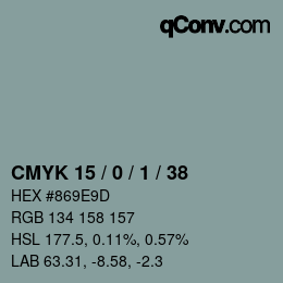 Color code: CMYK 15 / 0 / 1 / 38 | qconv.com