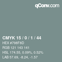 Color code: CMYK 15 / 0 / 1 / 44 | qconv.com