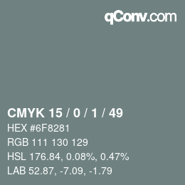 Color code: CMYK 15 / 0 / 1 / 49 | qconv.com