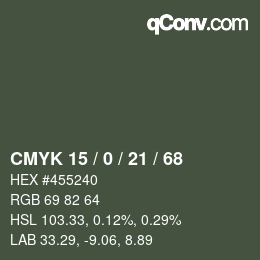 Color code: CMYK 15 / 0 / 21 / 68 | qconv.com