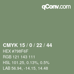 Farbcode: CMYK 15 / 0 / 22 / 44 | qconv.com