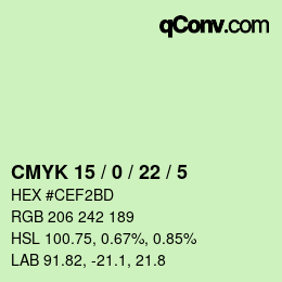 Color code: CMYK 15 / 0 / 22 / 5 | qconv.com