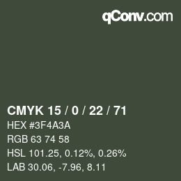 Color code: CMYK 15 / 0 / 22 / 71 | qconv.com