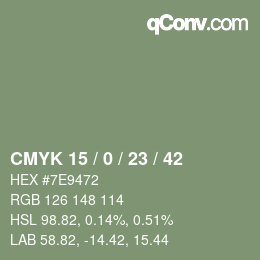 Color code: CMYK 15 / 0 / 23 / 42 | qconv.com