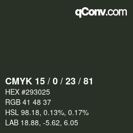 Color code: CMYK 15 / 0 / 23 / 81 | qconv.com