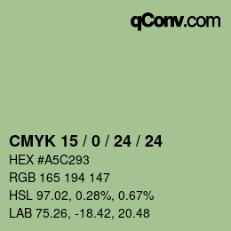 カラーコード: CMYK 15 / 0 / 24 / 24 | qconv.com