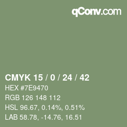 カラーコード: CMYK 15 / 0 / 24 / 42 | qconv.com