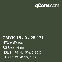 Color code: CMYK 15 / 0 / 25 / 71 | qconv.com