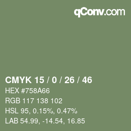 Color code: CMYK 15 / 0 / 26 / 46 | qconv.com