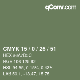 颜色代码: CMYK 15 / 0 / 26 / 51 | qconv.com