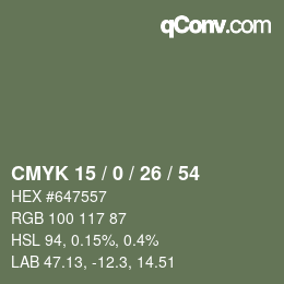 颜色代码: CMYK 15 / 0 / 26 / 54 | qconv.com