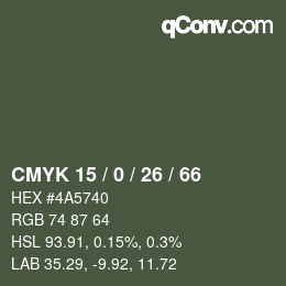 Color code: CMYK 15 / 0 / 26 / 66 | qconv.com