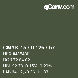 Code couleur: CMYK 15 / 0 / 26 / 67 | qconv.com