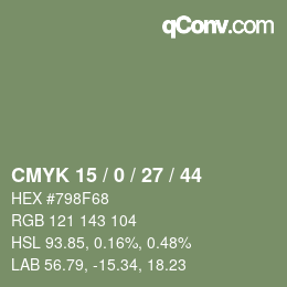 Farbcode: CMYK 15 / 0 / 27 / 44 | qconv.com