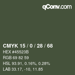 Color code: CMYK 15 / 0 / 28 / 68 | qconv.com