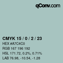 Color code: CMYK 15 / 0 / 2 / 23 | qconv.com