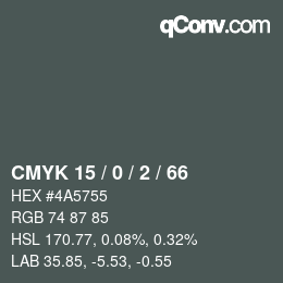 Farbcode: CMYK 15 / 0 / 2 / 66 | qconv.com