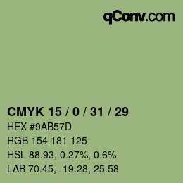 Code couleur: CMYK 15 / 0 / 31 / 29 | qconv.com