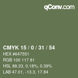 Farbcode: CMYK 15 / 0 / 31 / 54 | qconv.com