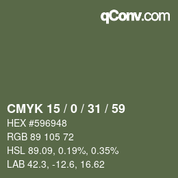 Color code: CMYK 15 / 0 / 31 / 59 | qconv.com