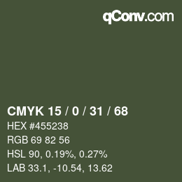 Color code: CMYK 15 / 0 / 31 / 68 | qconv.com