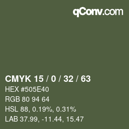 Color code: CMYK 15 / 0 / 32 / 63 | qconv.com