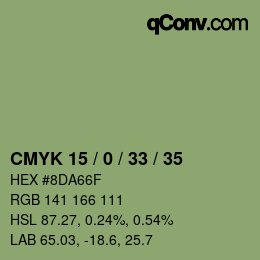 Code couleur: CMYK 15 / 0 / 33 / 35 | qconv.com