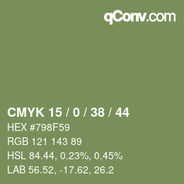 Color code: CMYK 15 / 0 / 38 / 44 | qconv.com