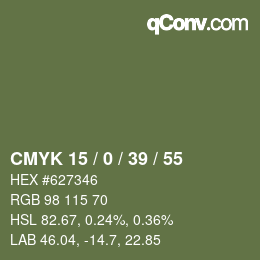 Farbcode: CMYK 15 / 0 / 39 / 55 | qconv.com