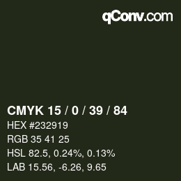 Color code: CMYK 15 / 0 / 39 / 84 | qconv.com