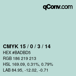 Color code: CMYK 15 / 0 / 3 / 14 | qconv.com
