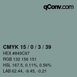 Color code: CMYK 15 / 0 / 3 / 39 | qconv.com