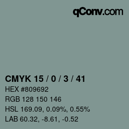 Color code: CMYK 15 / 0 / 3 / 41 | qconv.com