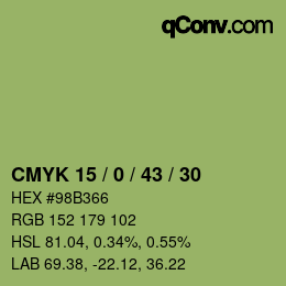 Farbcode: CMYK 15 / 0 / 43 / 30 | qconv.com
