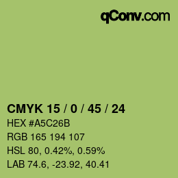 カラーコード: CMYK 15 / 0 / 45 / 24 | qconv.com