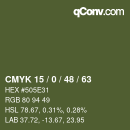Farbcode: CMYK 15 / 0 / 48 / 63 | qconv.com