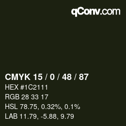 Color code: CMYK 15 / 0 / 48 / 87 | qconv.com