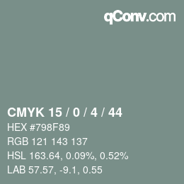 颜色代码: CMYK 15 / 0 / 4 / 44 | qconv.com