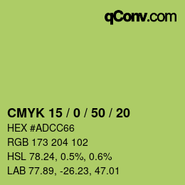 カラーコード: CMYK 15 / 0 / 50 / 20 | qconv.com