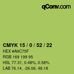 カラーコード: CMYK 15 / 0 / 52 / 22 | qconv.com
