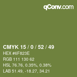 Color code: CMYK 15 / 0 / 52 / 49 | qconv.com