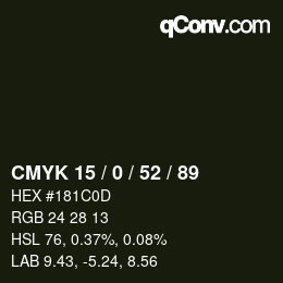 Color code: CMYK 15 / 0 / 52 / 89 | qconv.com