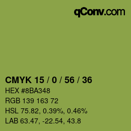 Color code: CMYK 15 / 0 / 56 / 36 | qconv.com