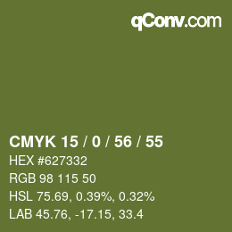 カラーコード: CMYK 15 / 0 / 56 / 55 | qconv.com