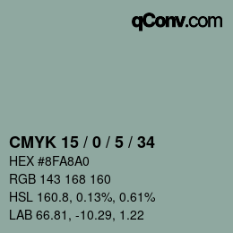 Color code: CMYK 15 / 0 / 5 / 34 | qconv.com