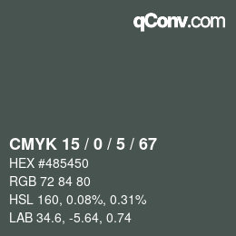 Color code: CMYK 15 / 0 / 5 / 67 | qconv.com