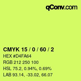 カラーコード: CMYK 15 / 0 / 60 / 2 | qconv.com