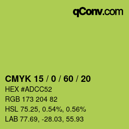 颜色代码: CMYK 15 / 0 / 60 / 20 | qconv.com