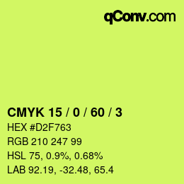 カラーコード: CMYK 15 / 0 / 60 / 3 | qconv.com