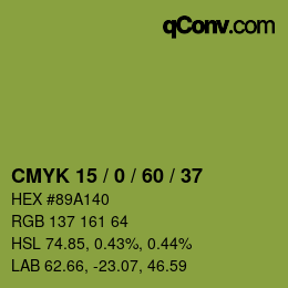 カラーコード: CMYK 15 / 0 / 60 / 37 | qconv.com